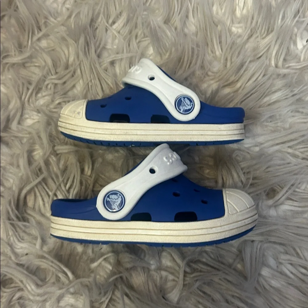 CROCS Kids' riyal blue and White Slip-On Sandals size 7